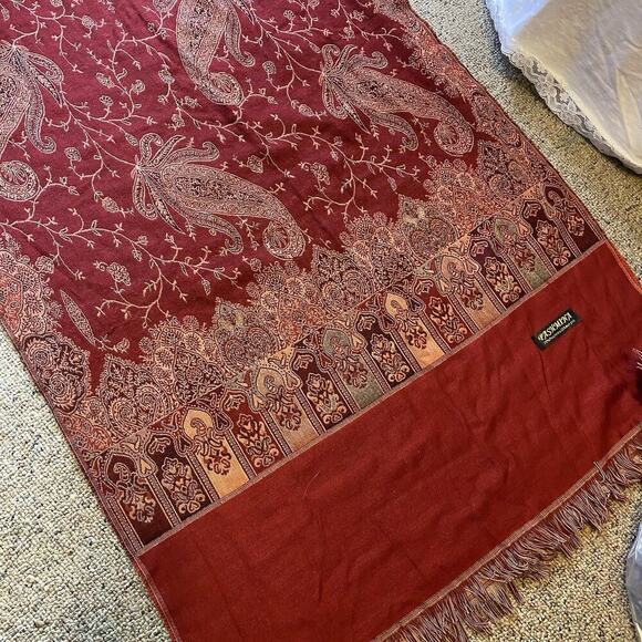 Pashmina Scarf Wrap Shawl Multicolor Paisley Fringe Artisan Art To Wear Designer - Picture 3 of 4